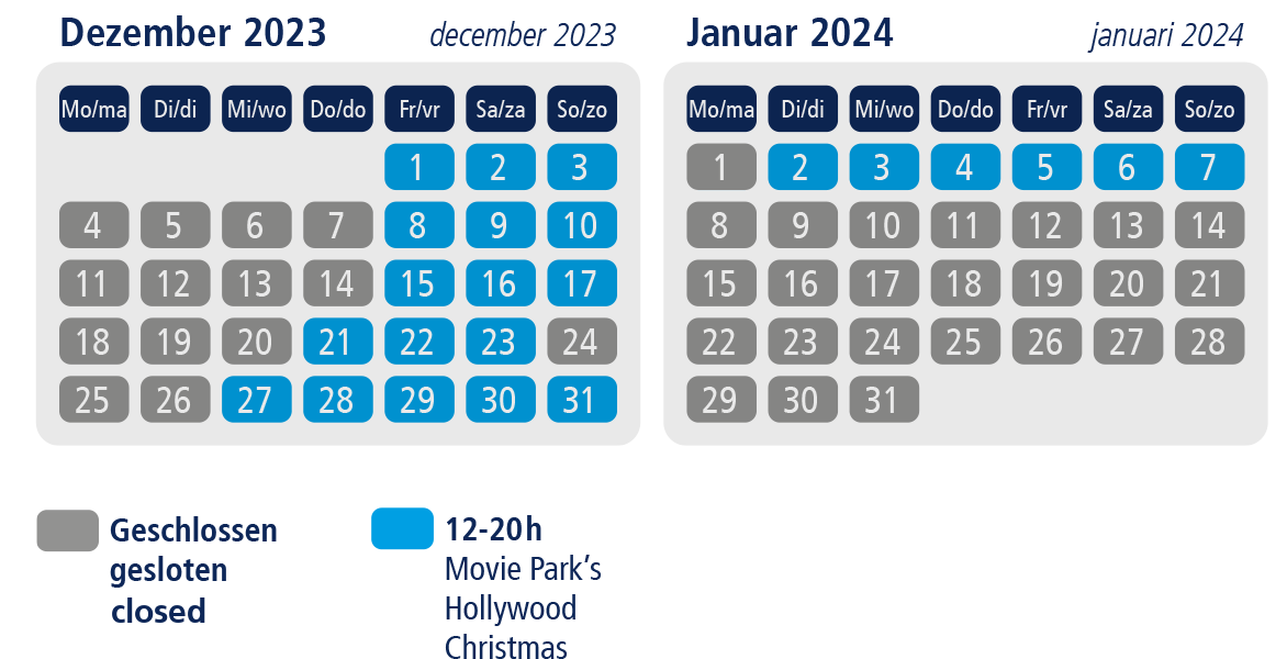 Kalender Movie Park's Hollywood Christmas